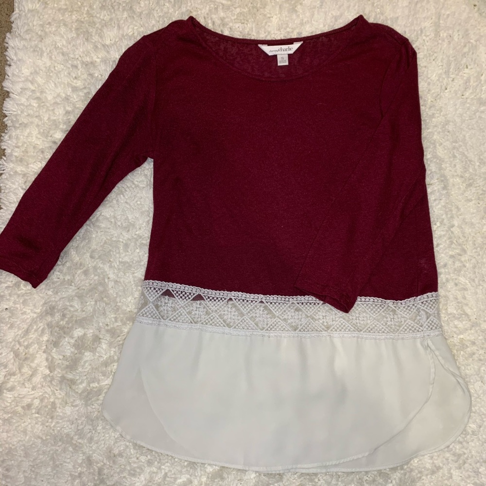Charming Charlie’s Maroon 3/4 Sleeve Top